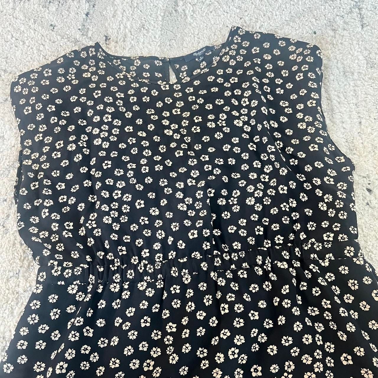 Madewell 100% Silk Black Floral Mini Dress Size 6
