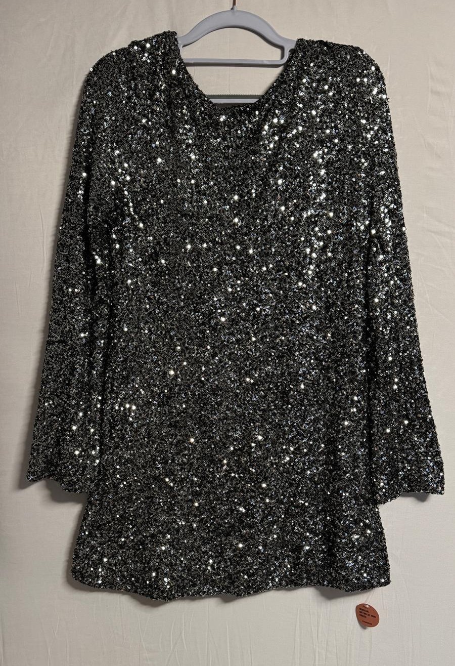 Style Cheat Evelyn Sequin Bow Back Mini Dress Black Size 10 NWT