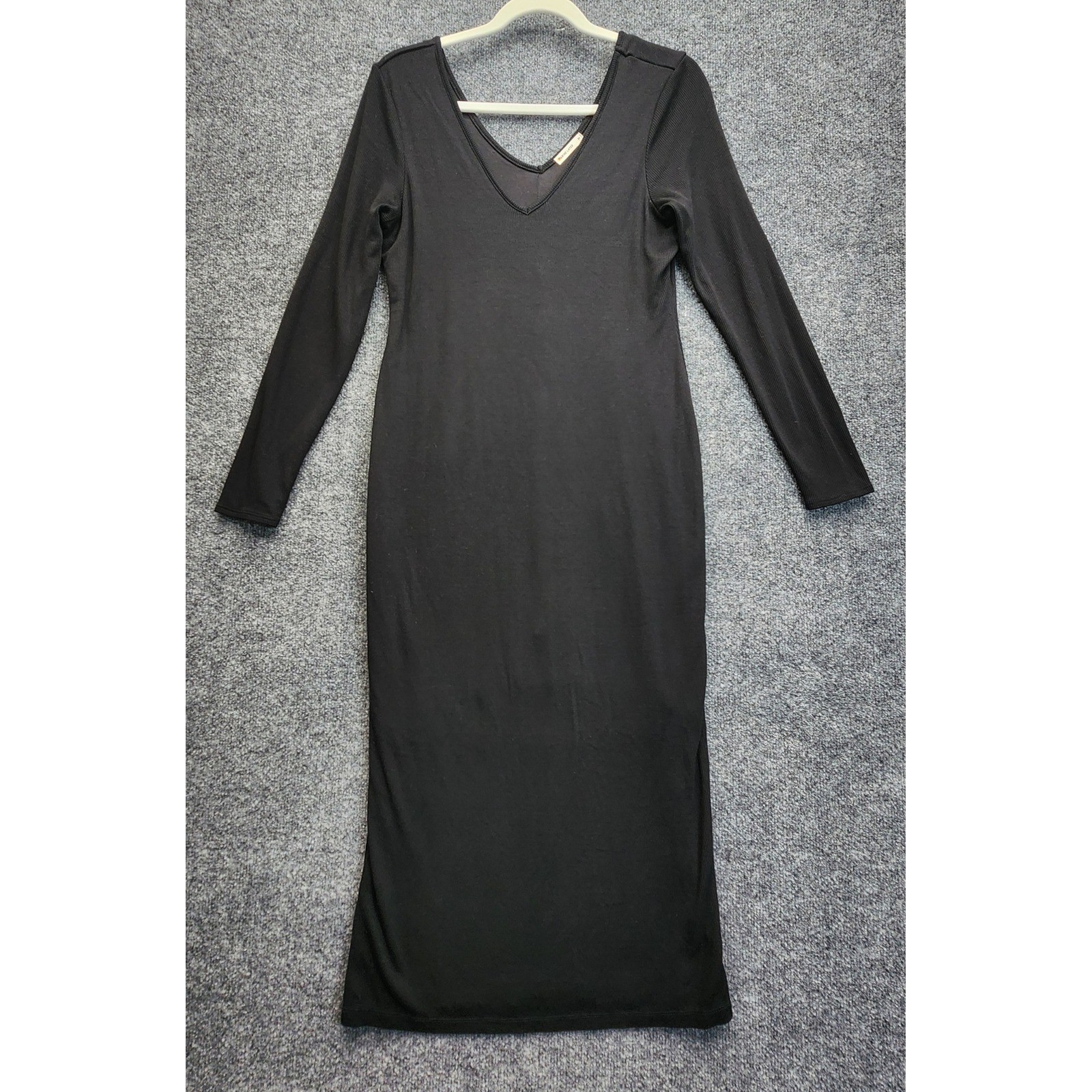 Marine Layer Lexi Rib Women’s Long Sleeve V Neck Ribbed Dress Black Size M