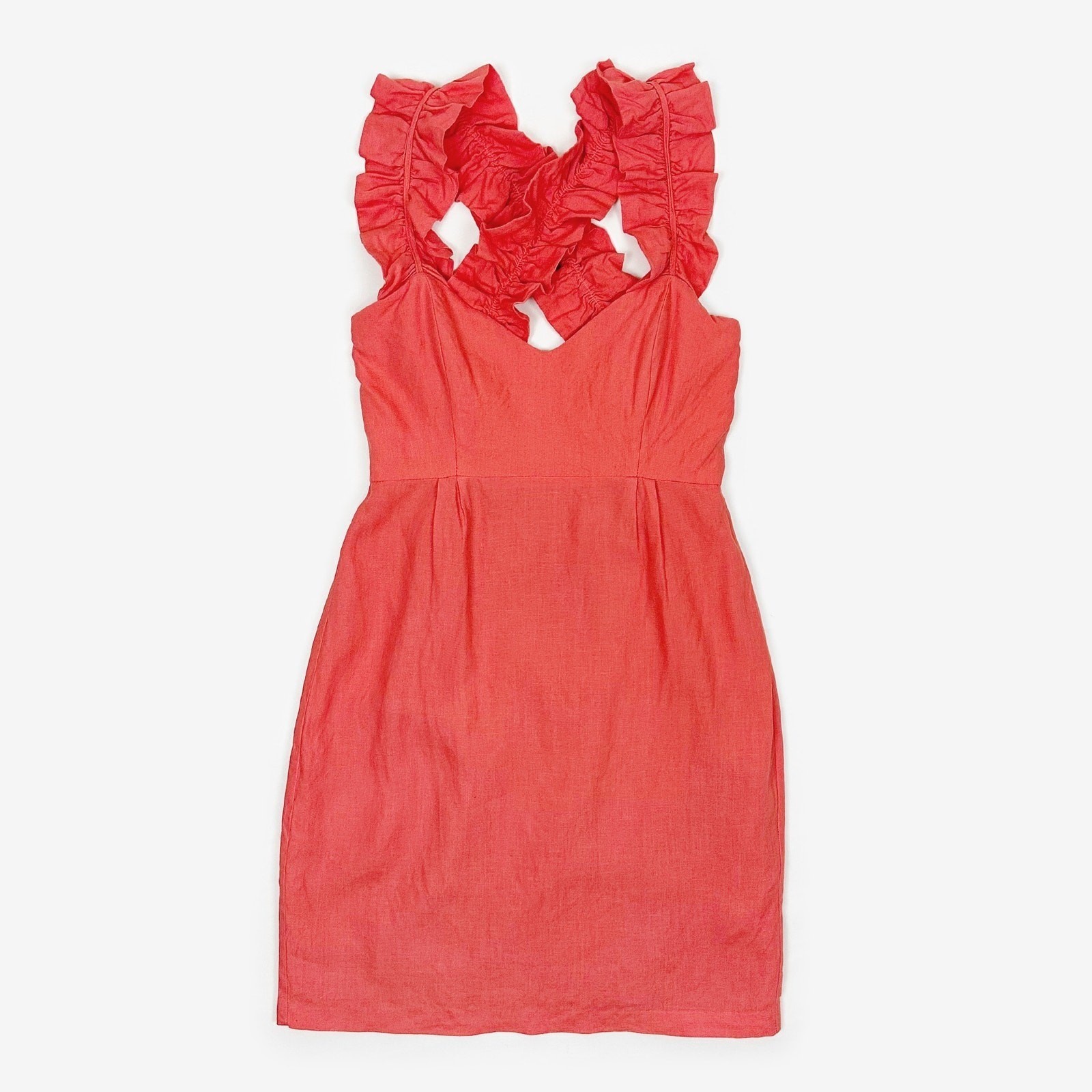 Leona by Lauren Leonard Ruffle Strap Mini Dress Size 4 Coral Linen Bold Summer