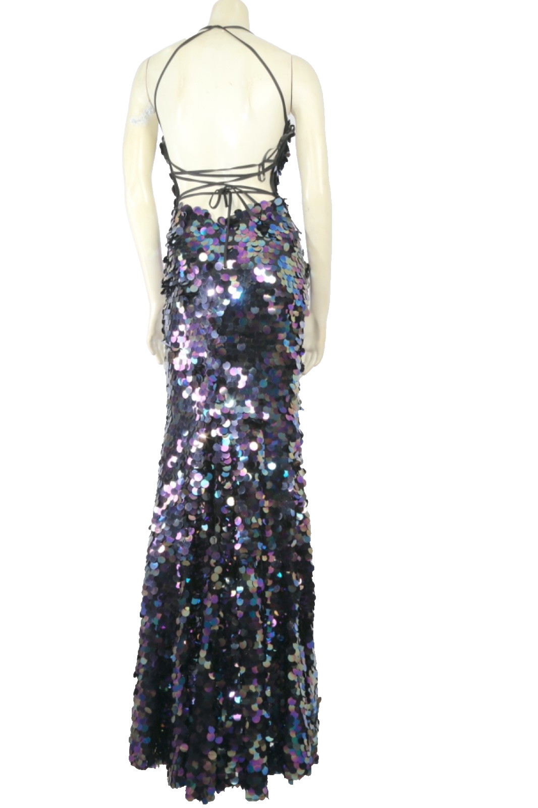 ALYCE Paris Paillette Plunging Neckline Sequin Maxi Prom Dress Gown Women Sz 000