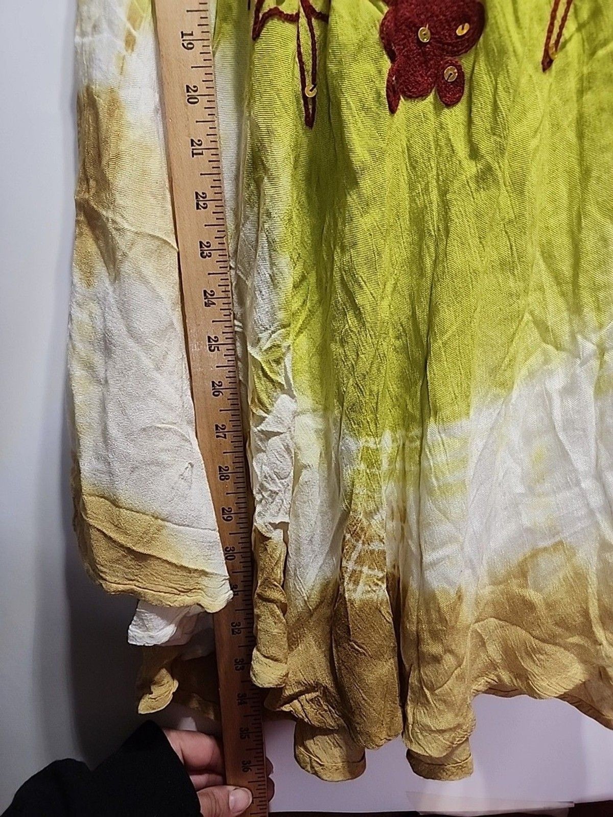 Sunflower Boho Tunic Top L/XL Green Yellow Tie Dye Embroidered Sequin Festival