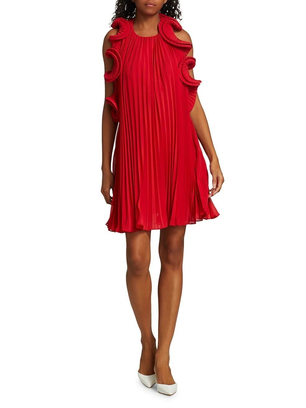 AMUR ‘Mimi’ Ruffle Pleated Chiffon Halter Backless Swing Mini Dress, 0 NWT