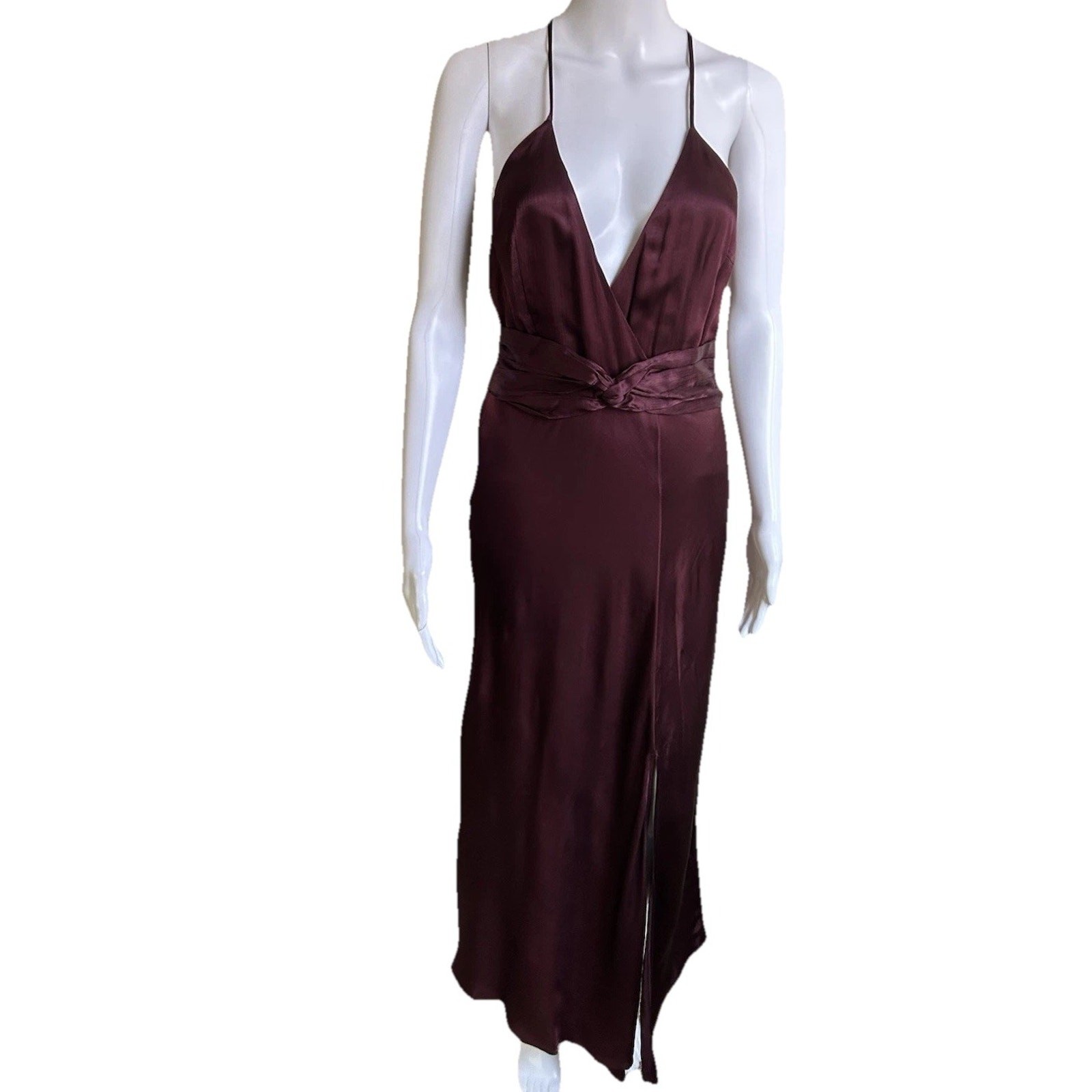 MINKPINK Satin Slip Dress Womens S Wine Open Back Asymmetrical Cocktail NWT