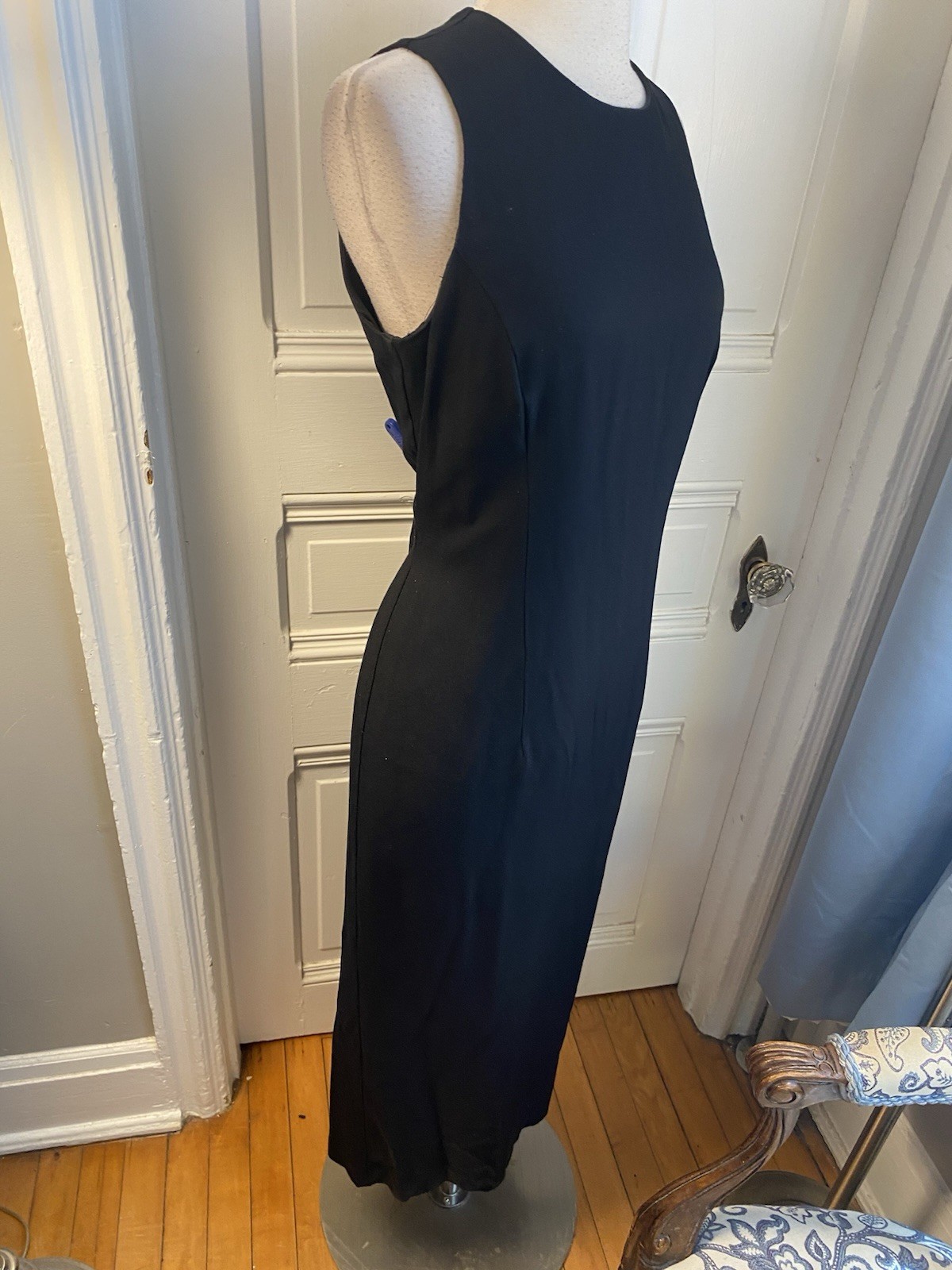 JR NITES BY CALIENDO LONG BLACK SHEATH DRESS-OPEN BACK RIBBON CLOSURE-SIZE12!