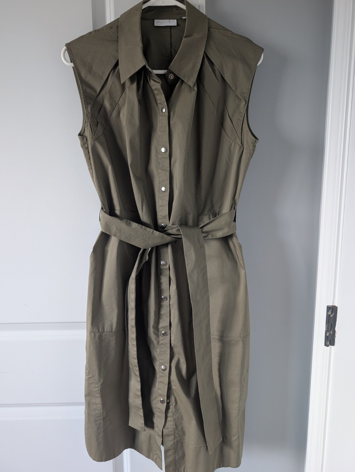 Olive Green Button Down Shirt Dress Sleeveless Medium