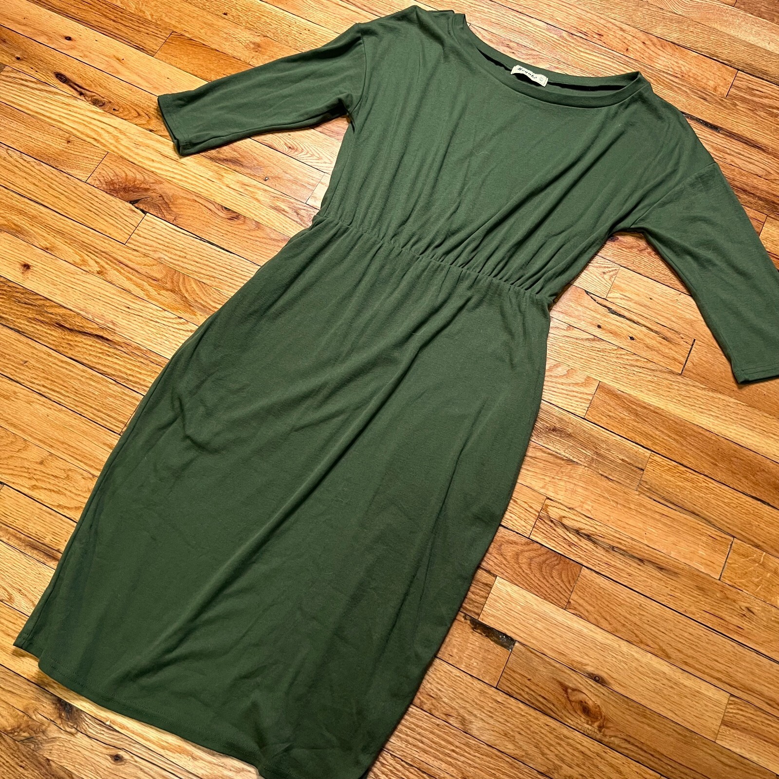 Moyabo Womens Midi T-Shirt Dress Fitted 3/4 Sleeve Size Large 42 in L Green