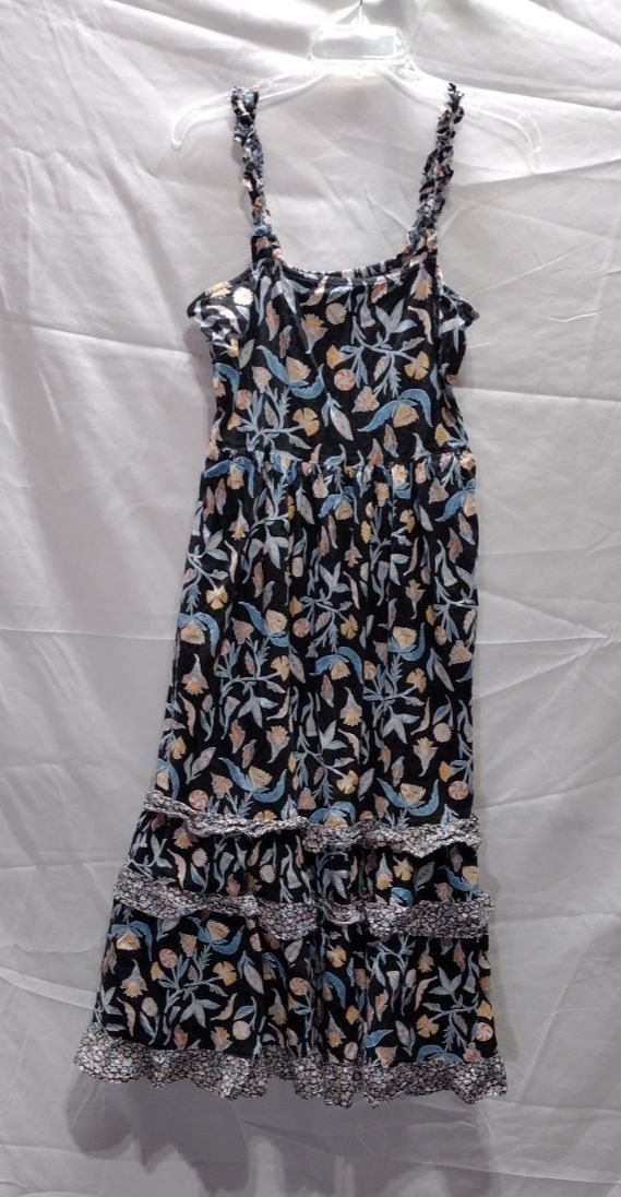 Universal Thread Maxi Tank Dress Medium Sundress Black Floral Ruffle Stretch