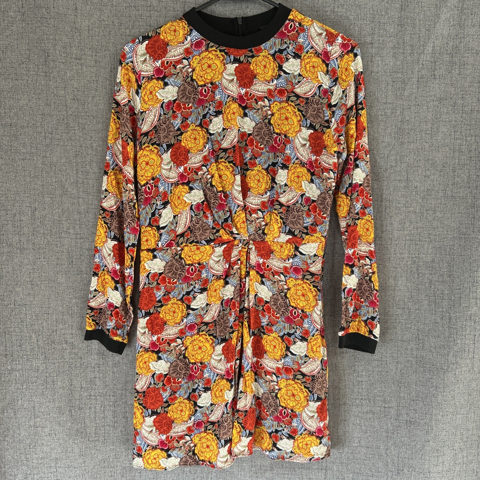 Women’s Oriental L/S Floral Dress Size Small Crew Neck Lined Party Costume