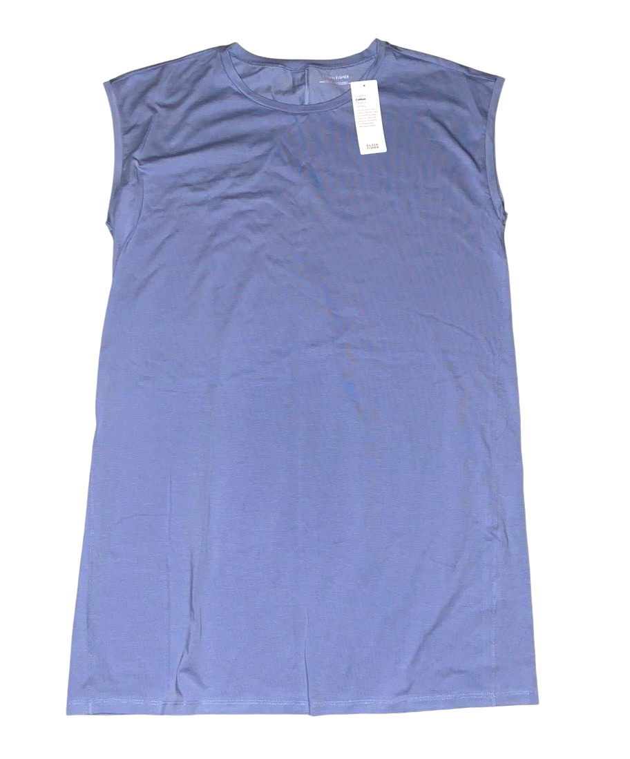 Eileen Fisher large larkspur $168 crew neck stretch jersey cotton dress nwt l