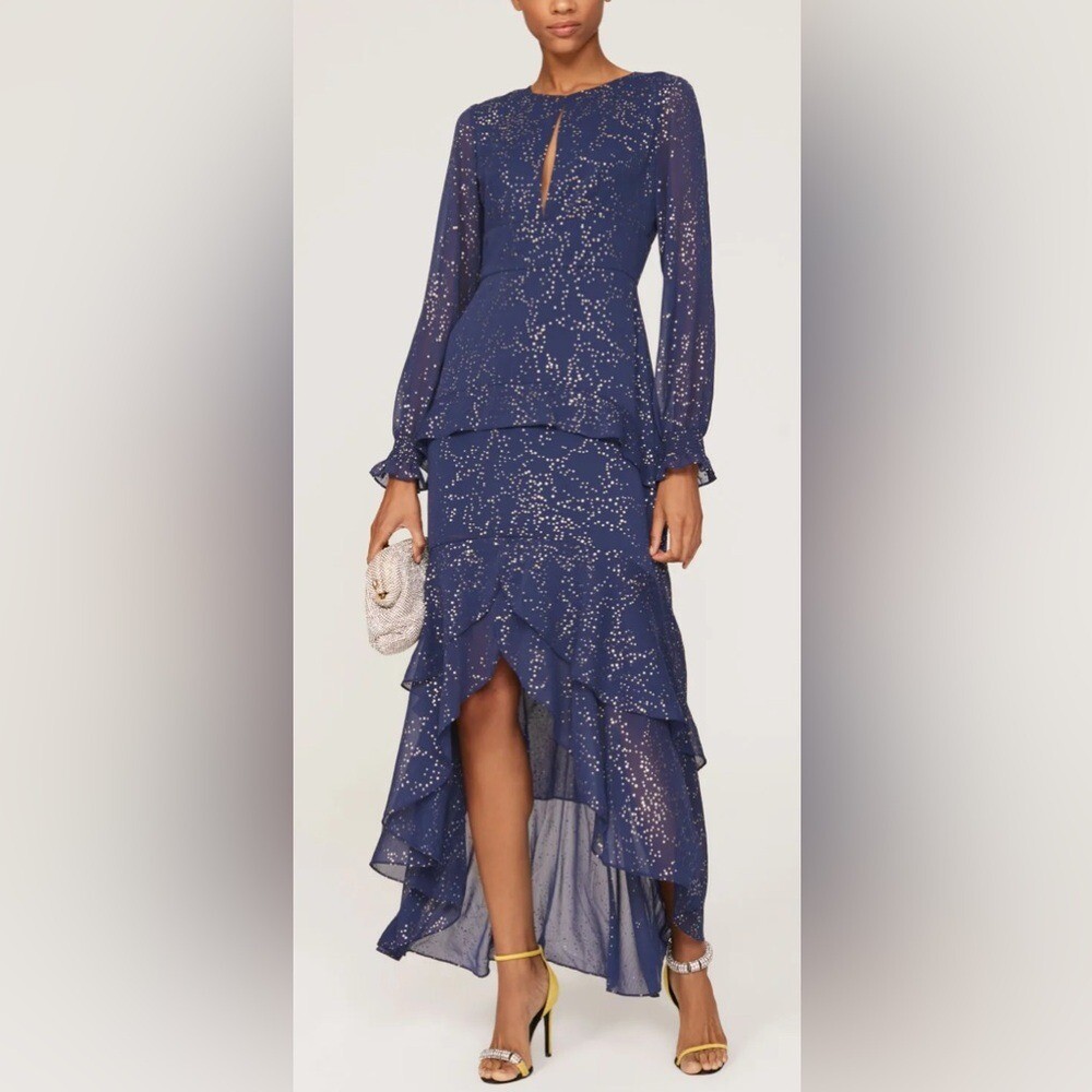 Hutch Molly Hi-Lo Long Sleeve Maxi Dress in Blue and Gold – 6