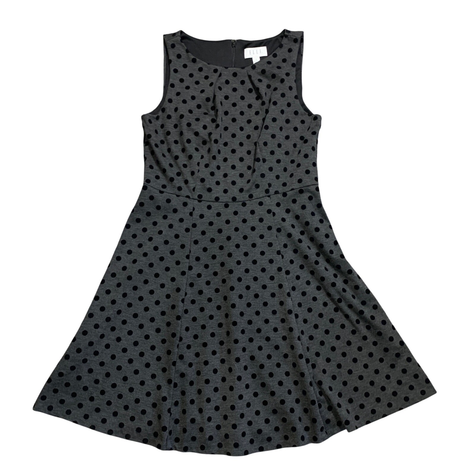 ELLE Fit & Flare Dress Black Polka Dot Sleeveless Career Casual Party Medium
