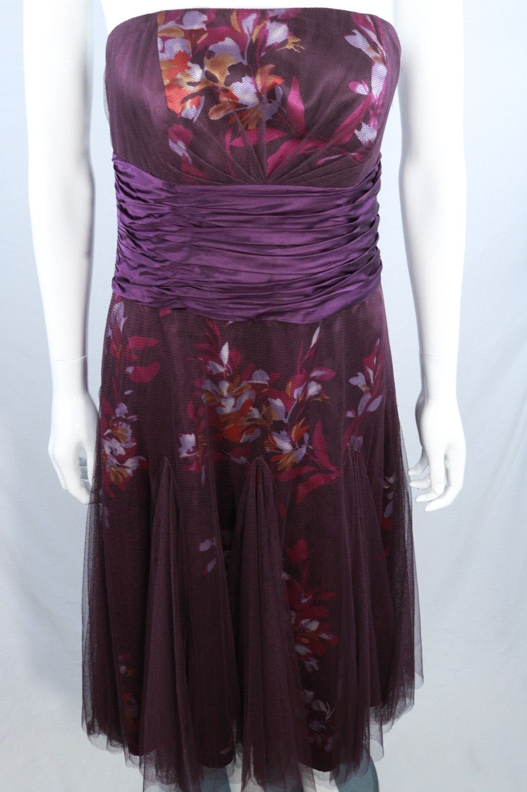 MONSOON Purple Flowers Double Layer Dress Party Evening Size EU 40 UK 12 Poly