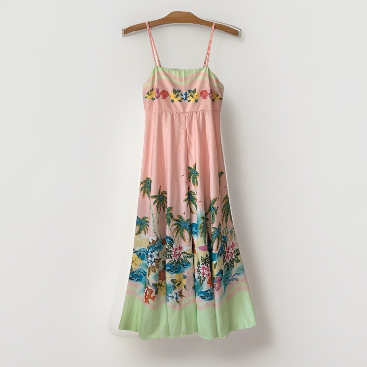 Tropical Maxi Dress Womens S Palm Tree Birds Resort Travel Cruise Boho Ombré