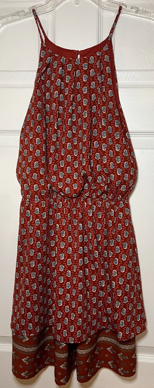Francesca’s Blue Rain Brick Red Floral Size Small Sleeveless Summer Dress