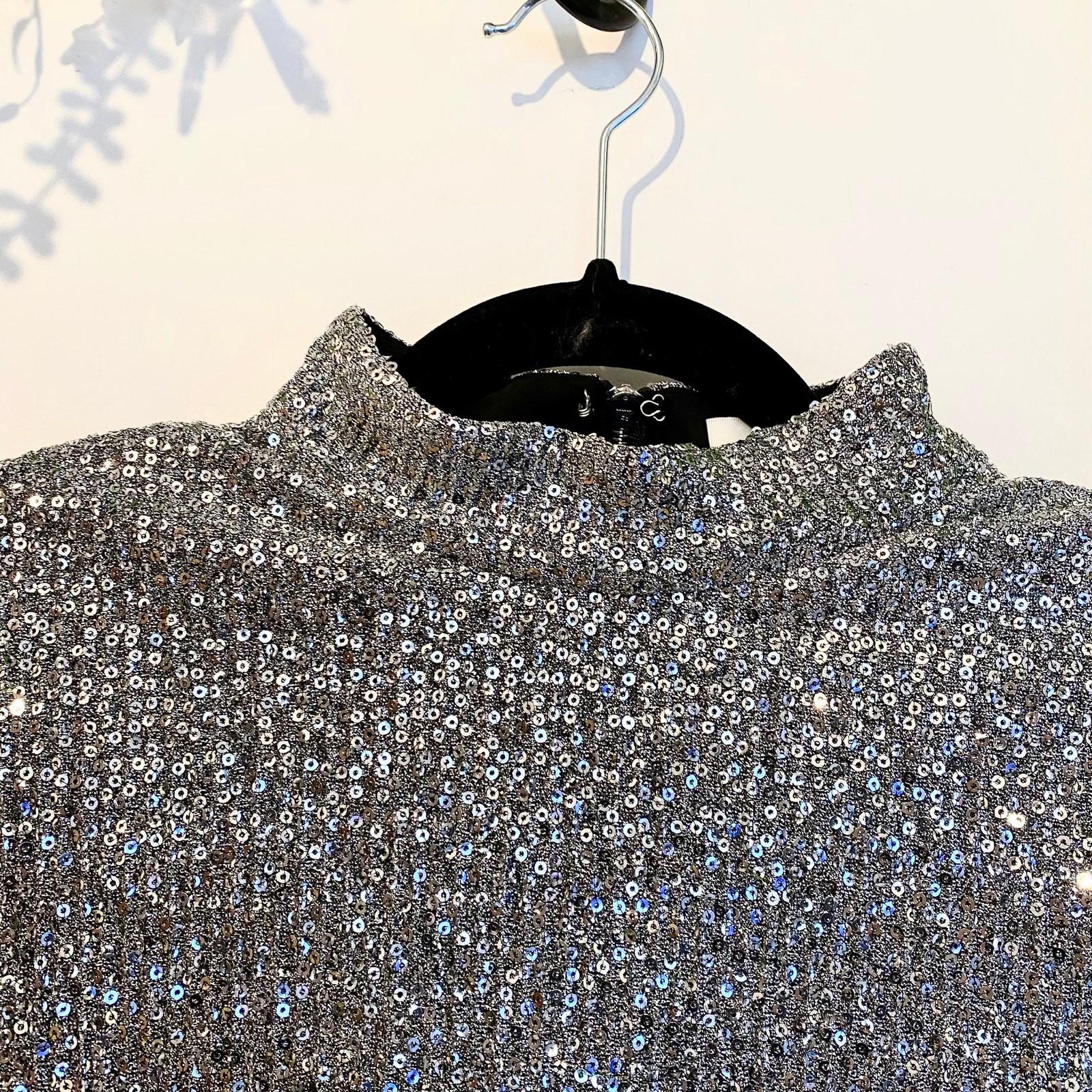 Rebecca Vallance Mona Midi Dress Long Sleeve Sequins Holiday Silver Metallic 4