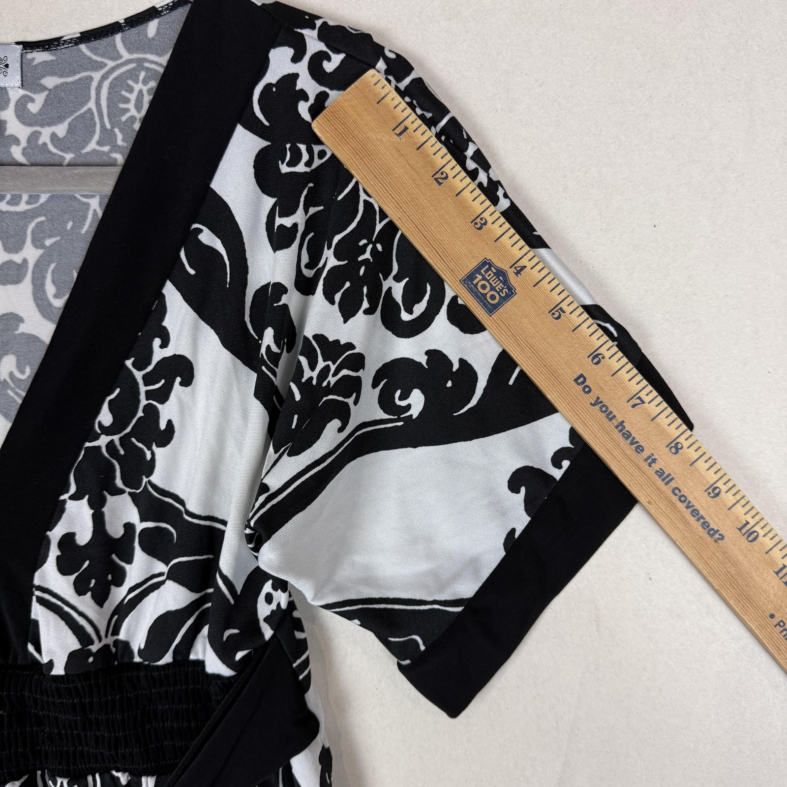 Trixxi Dress Juniors Medium Black White Floral V Neck Belted Kimono Sleeve Short