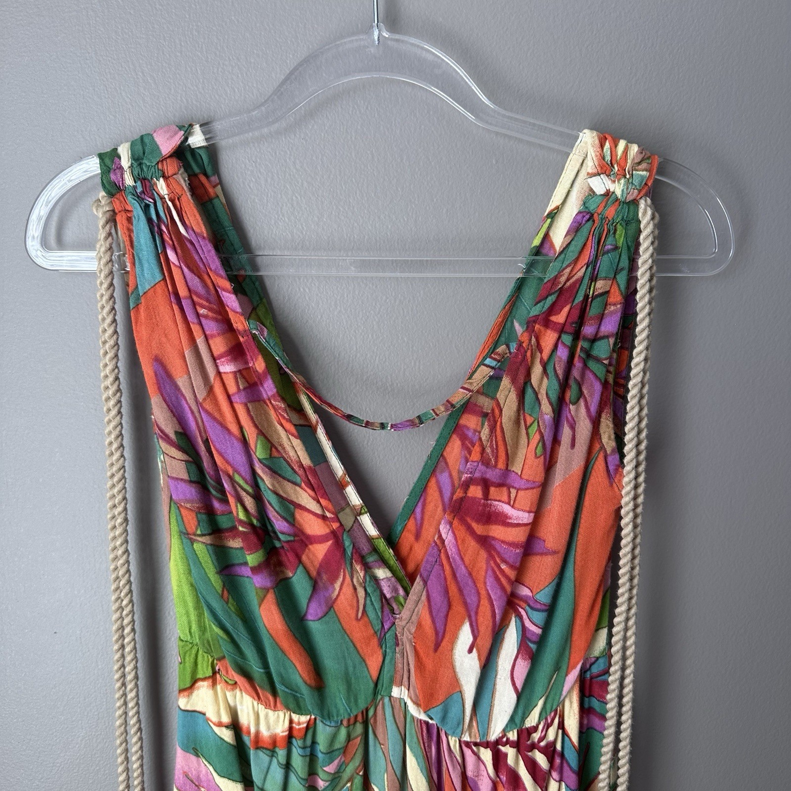 True Destinations Tropical Floral V-Neck Tassel Detail Resort Wear Dress Women S