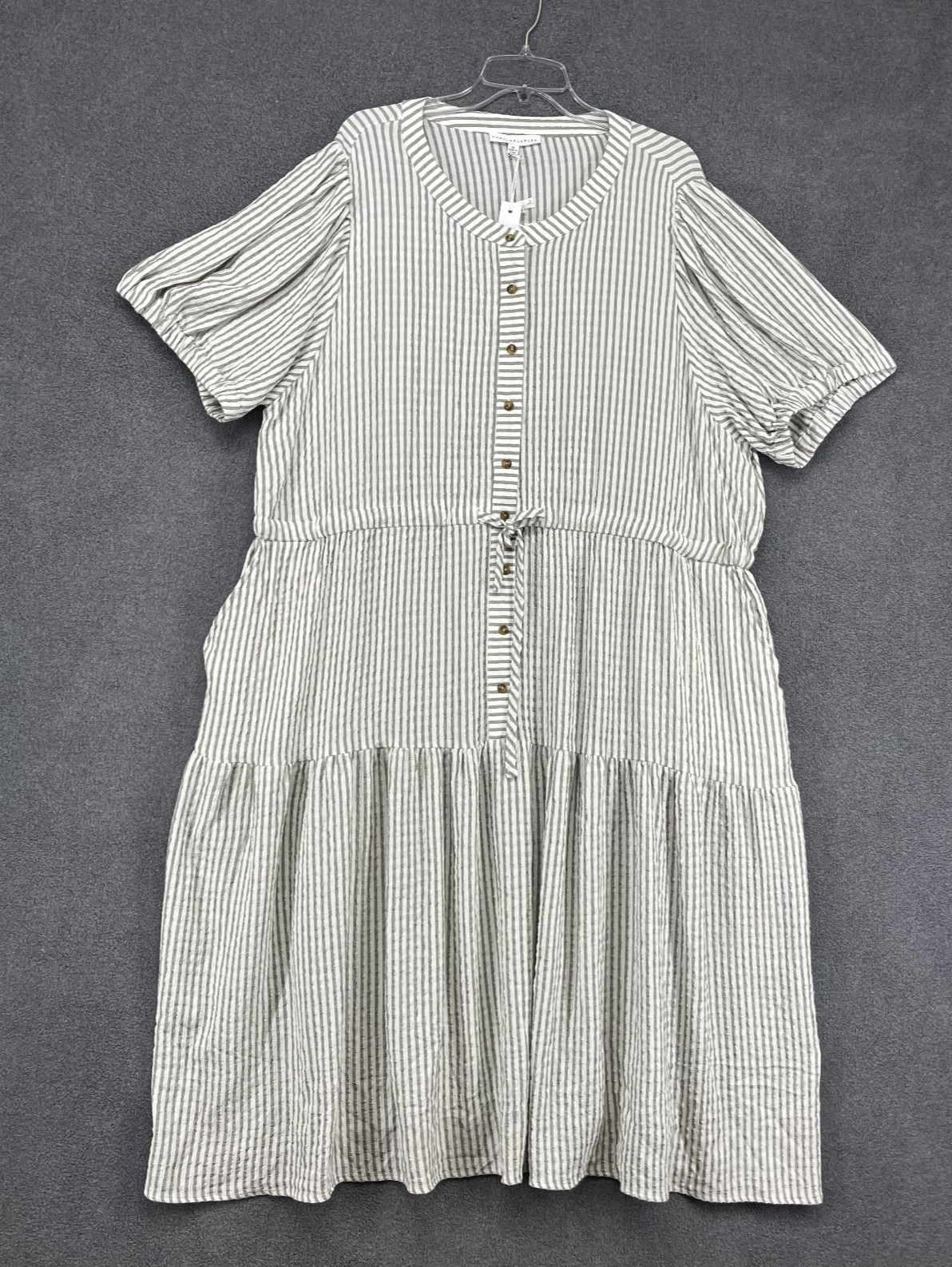 Jane & Delancey dress Women Plus 3X Button Up Striped Green White pockets beach