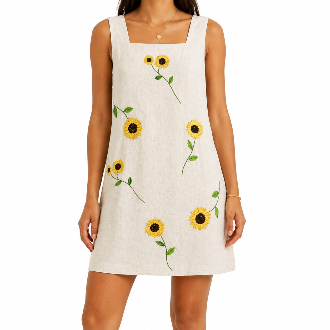 Citi Dress Linen Blend Dress Women Size 8 Floral Embroidered Festival Party Boho