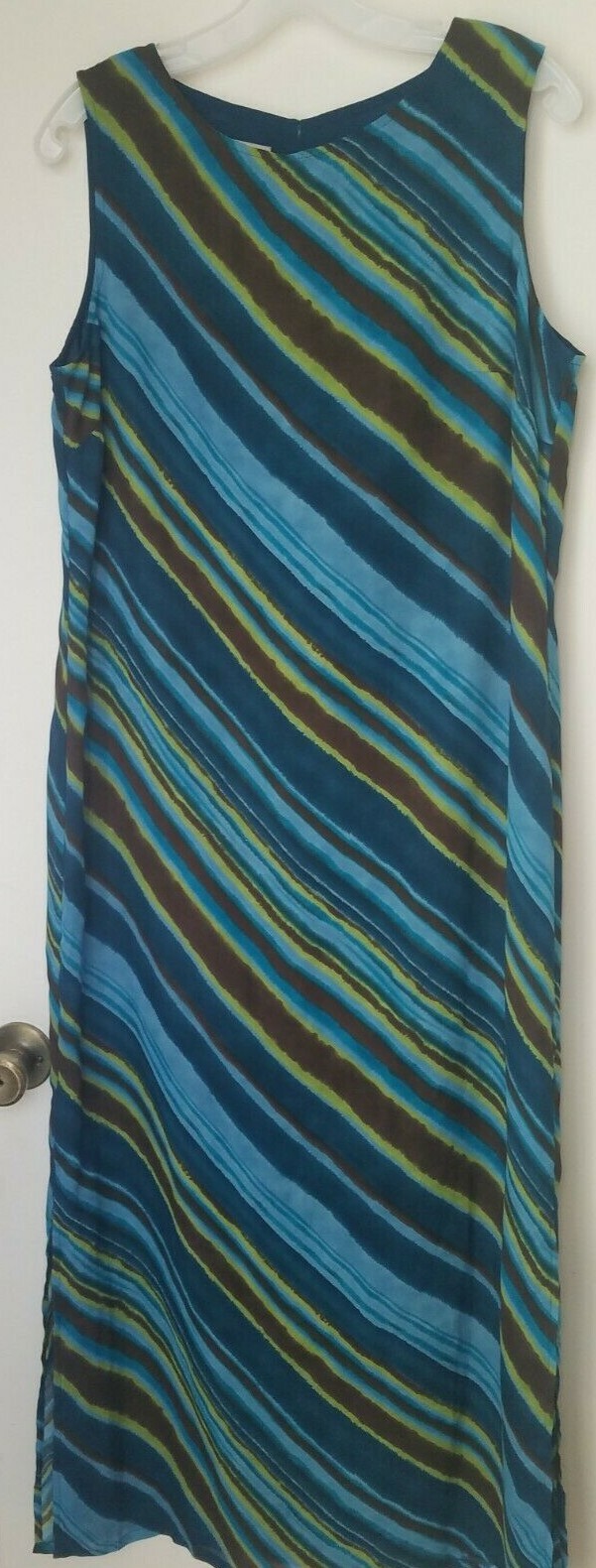 Style & Company Collection Blue Brown Green Striped Maxi Dress Side Slits 10