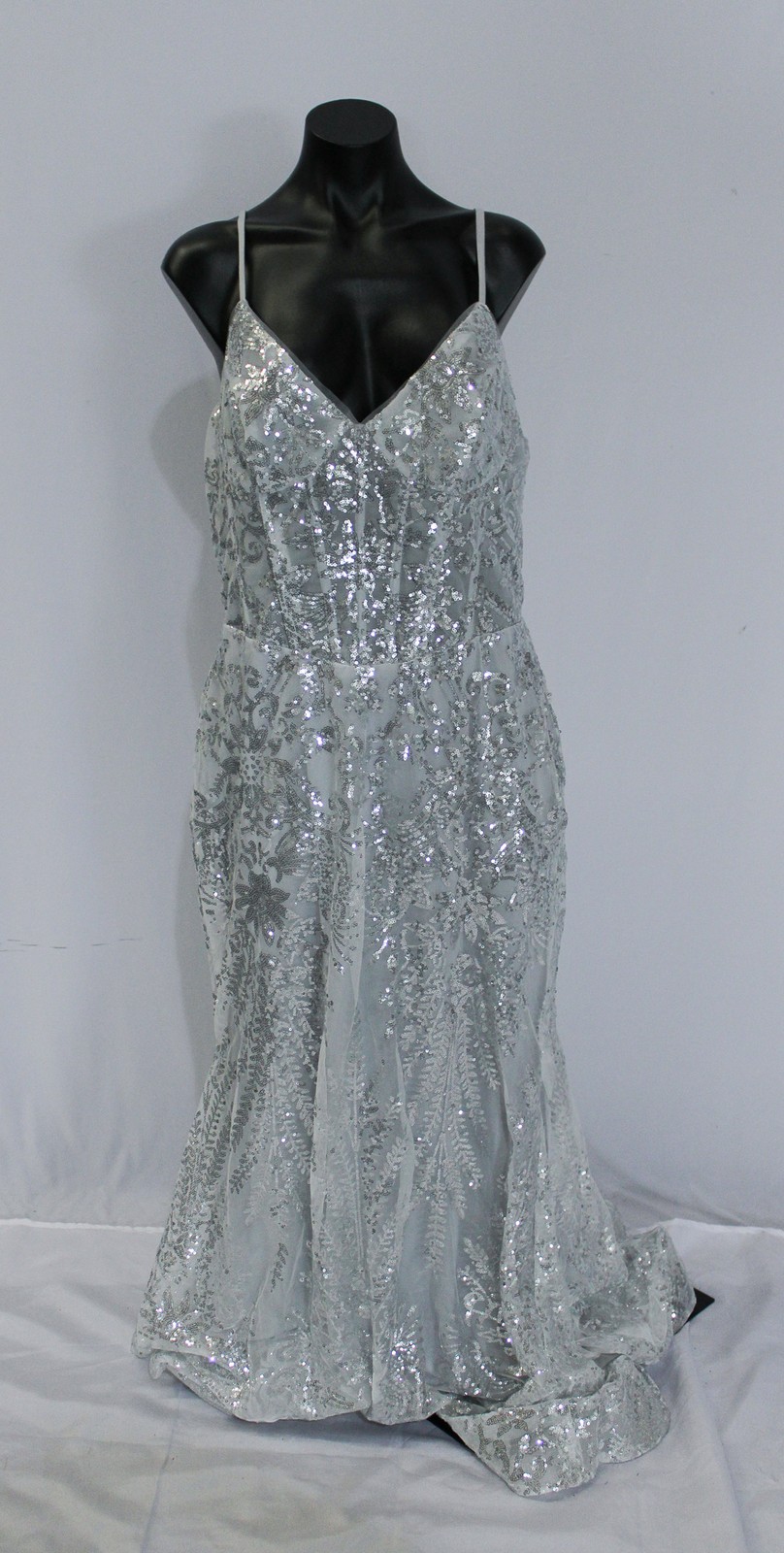 Ryanth Women’s Plus Sequin Floral Corset Mermaid Dress LB3 White/Silver Size 16W