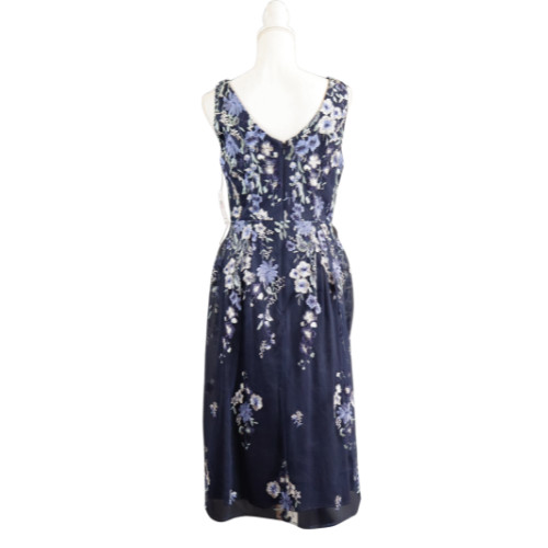 Alex Evenings Navy Blue Floral Mesh Midi Dress Size 6 Elegant Evening Cocktail