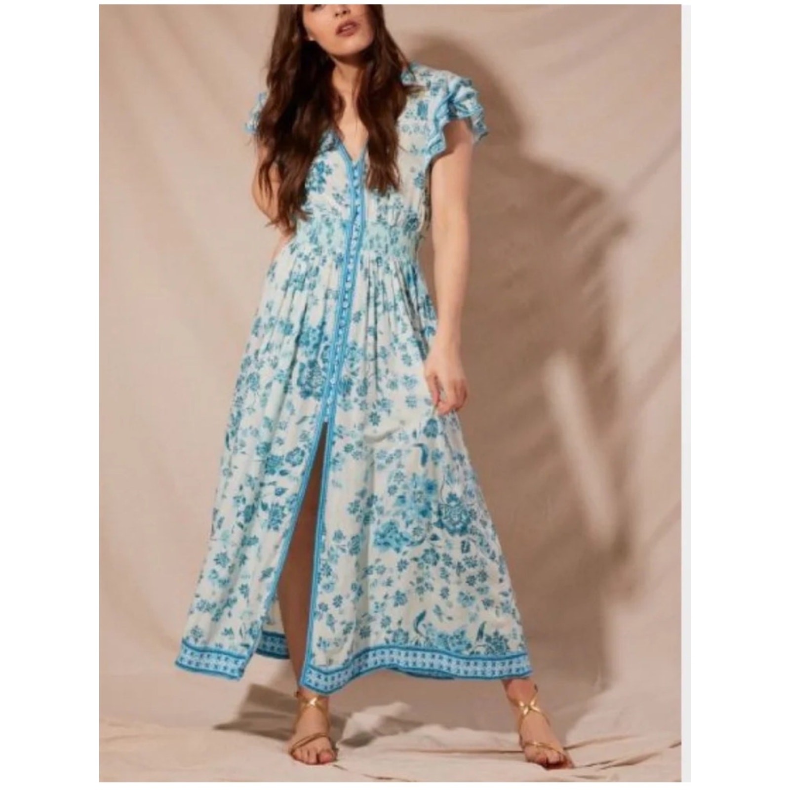 Poupette St Barth Women’s Della Midi Dress Size Small Blue