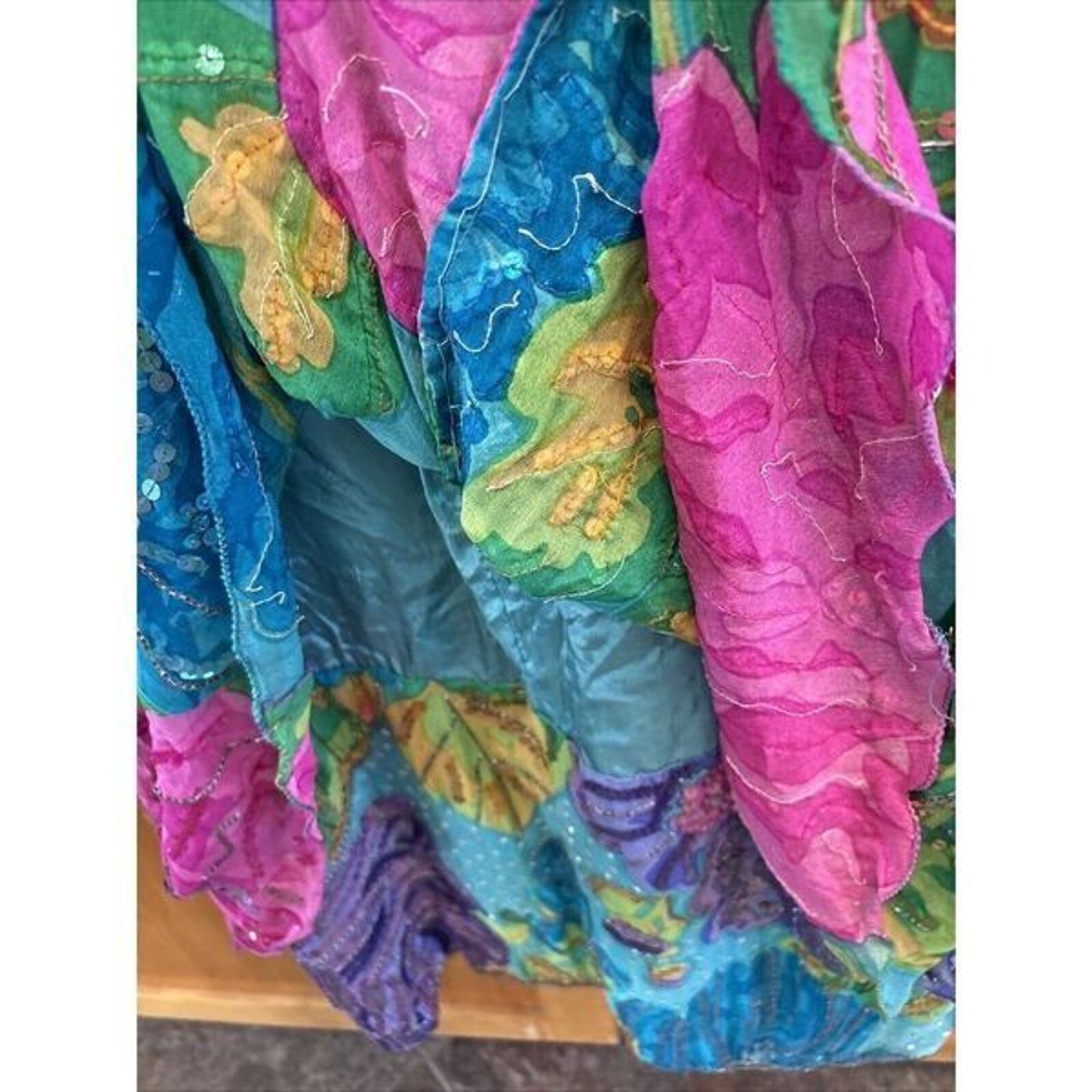 Judith Ann Creations Colorful Sequined Silk Blouson Dress M Vintage New Zip Hook