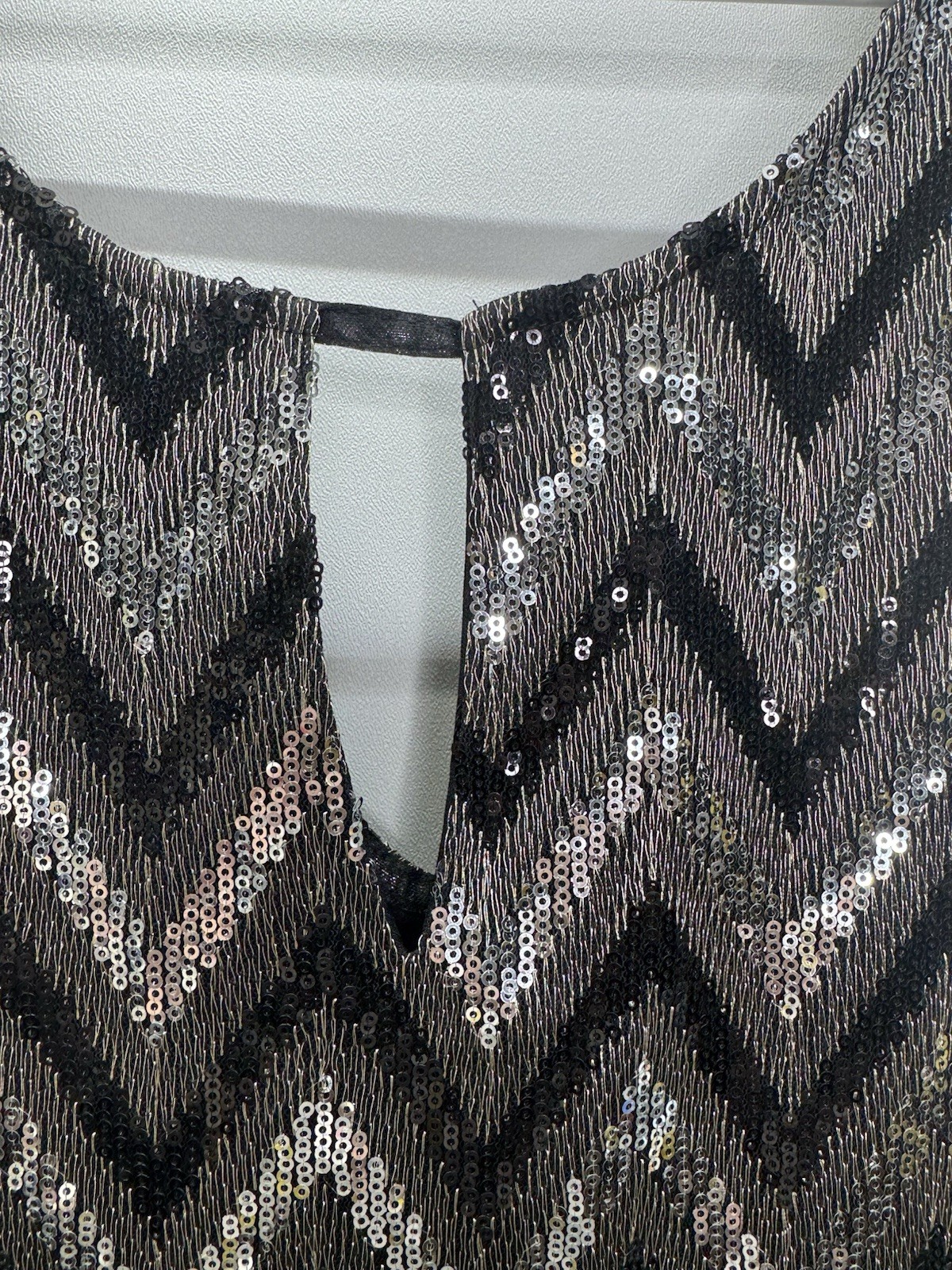Miss Me Black Silver CHEVRON Sequin Tank Dress Evening Club Party Concert Glam M