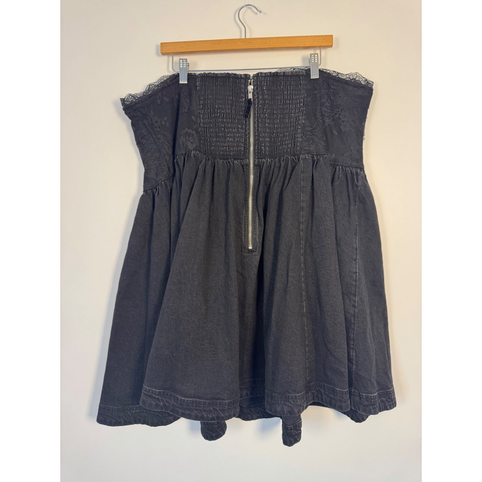 Coquette Pilcro Anthropologie Womens 3X Strapless Denim Lace Mini Dress Black