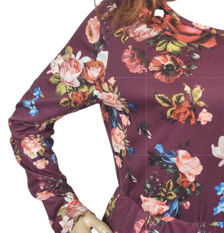 Bluetime Medium Red Floral Swing Dress Pullover Cotton Blend Stretch Waist BOHO