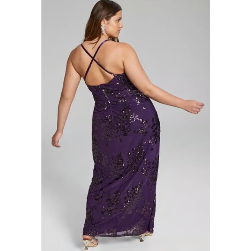 SPEECHLESS Womens Sequin Chiffon Formal Dress Size 16W Eggplant Purple NWT