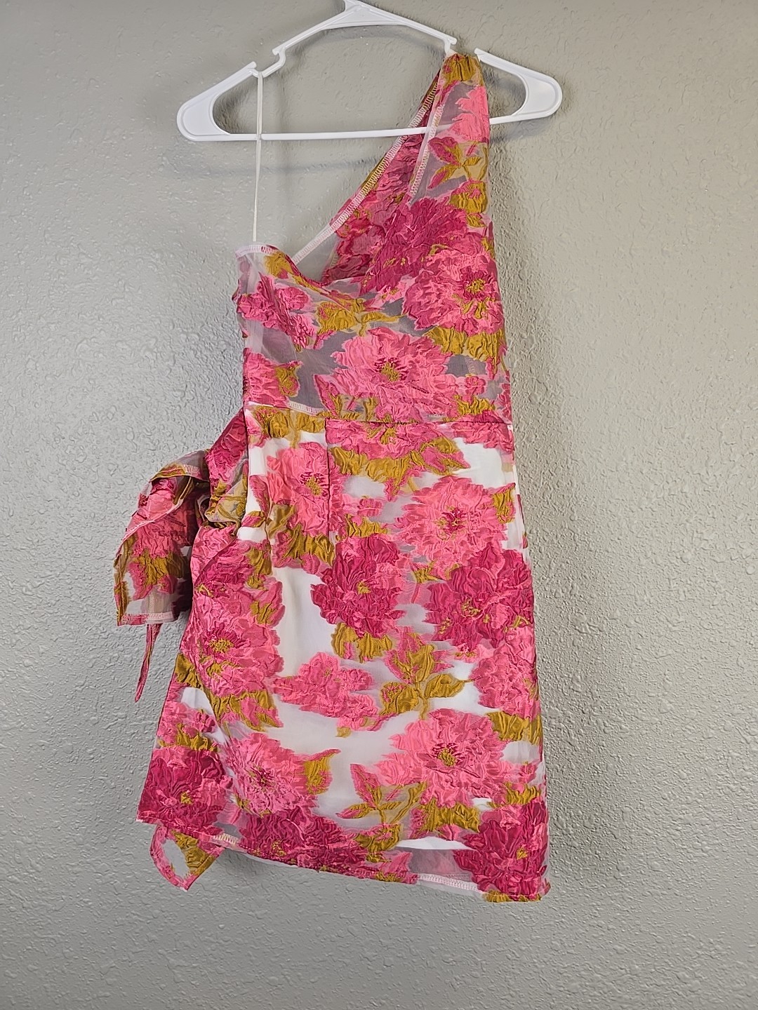 NWT REVERSE Womens Organza One Shoulder Pink Floral Print Dress Sz 12