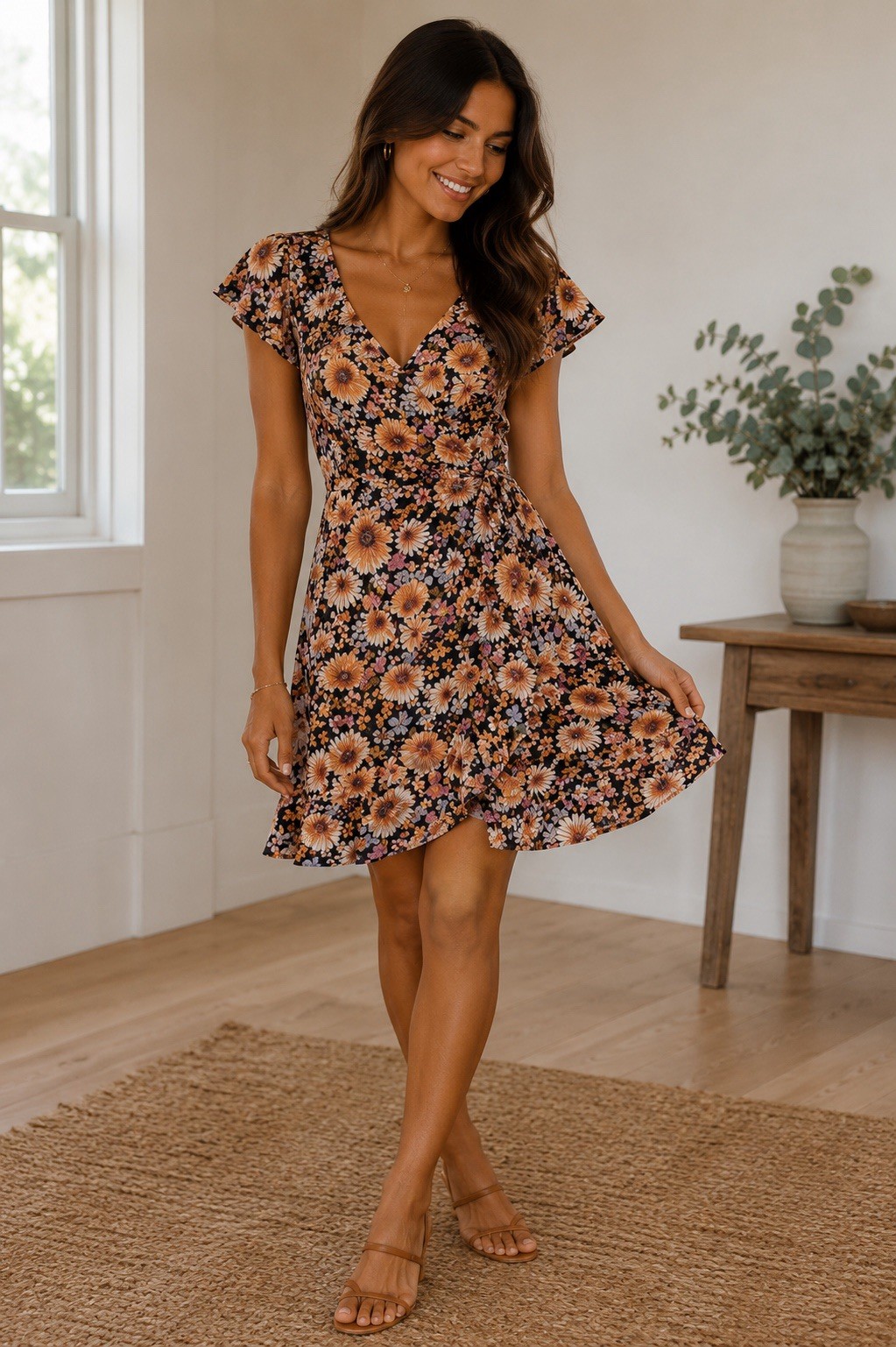 Lightweight semi-sheer fabric Boho Cottagecore Vintage Style Wrap Dress