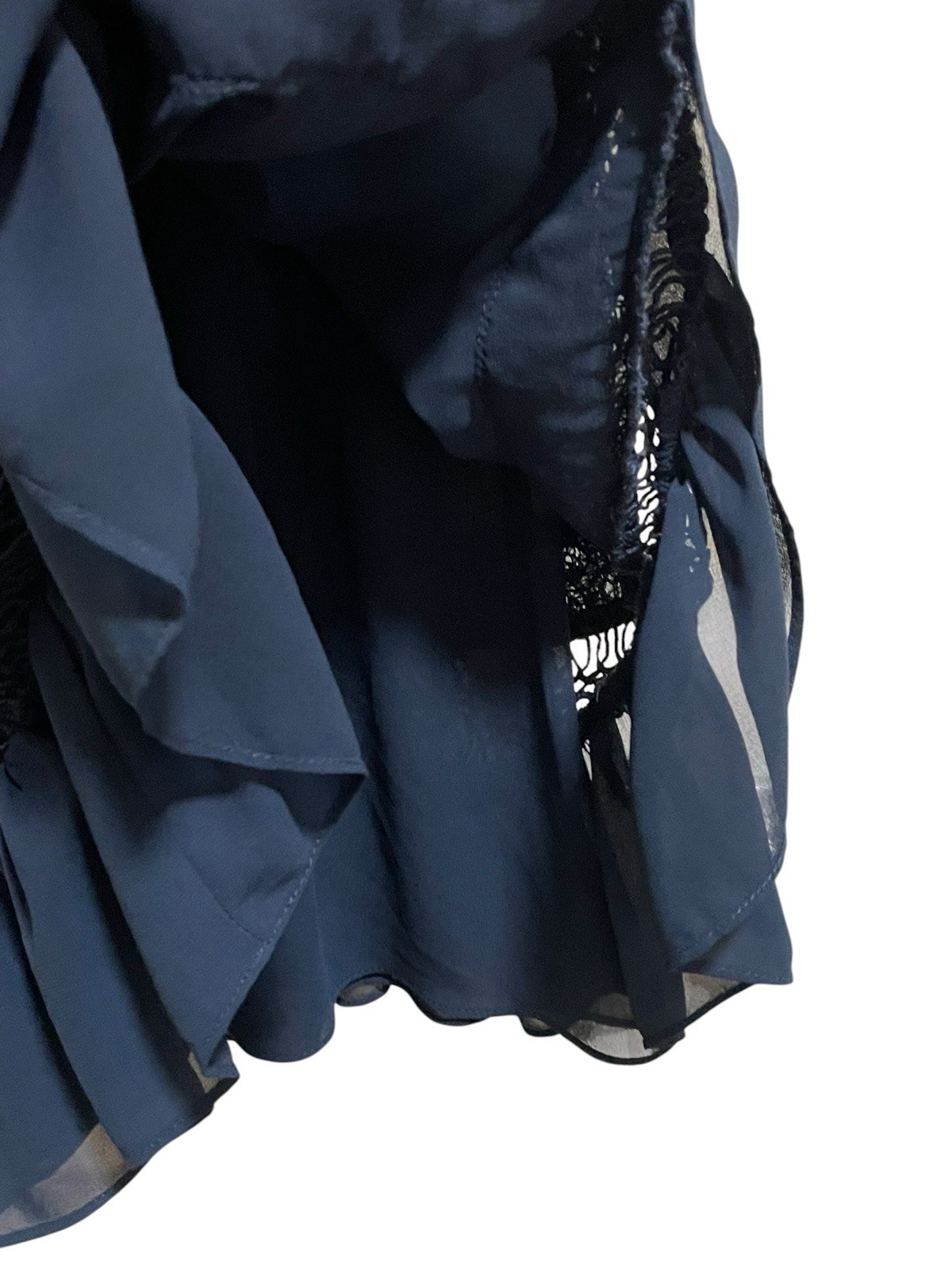 Tularosa Asher Dress Sz Small Blue Embroidered Lace Trim Sheer Open Panel Ruffle