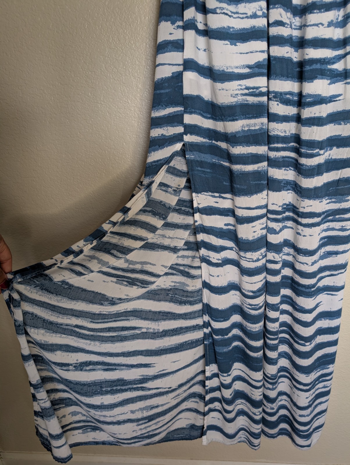 Retro Simone Maxi Dress M Blue & White Tie-Dye Boho Beach Cover-Up 100% Rayon