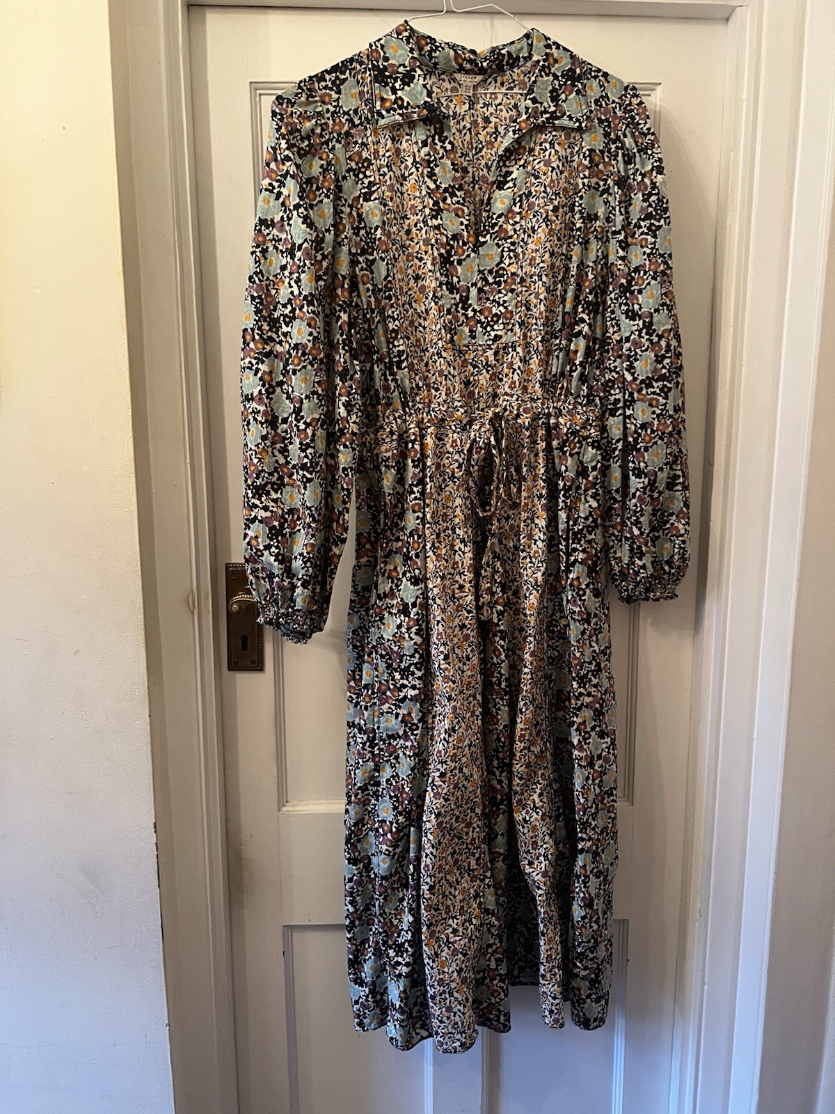 Jigsaw Multicoloured Floral Contrast Cotton Midi Shirt Dress, UK 12