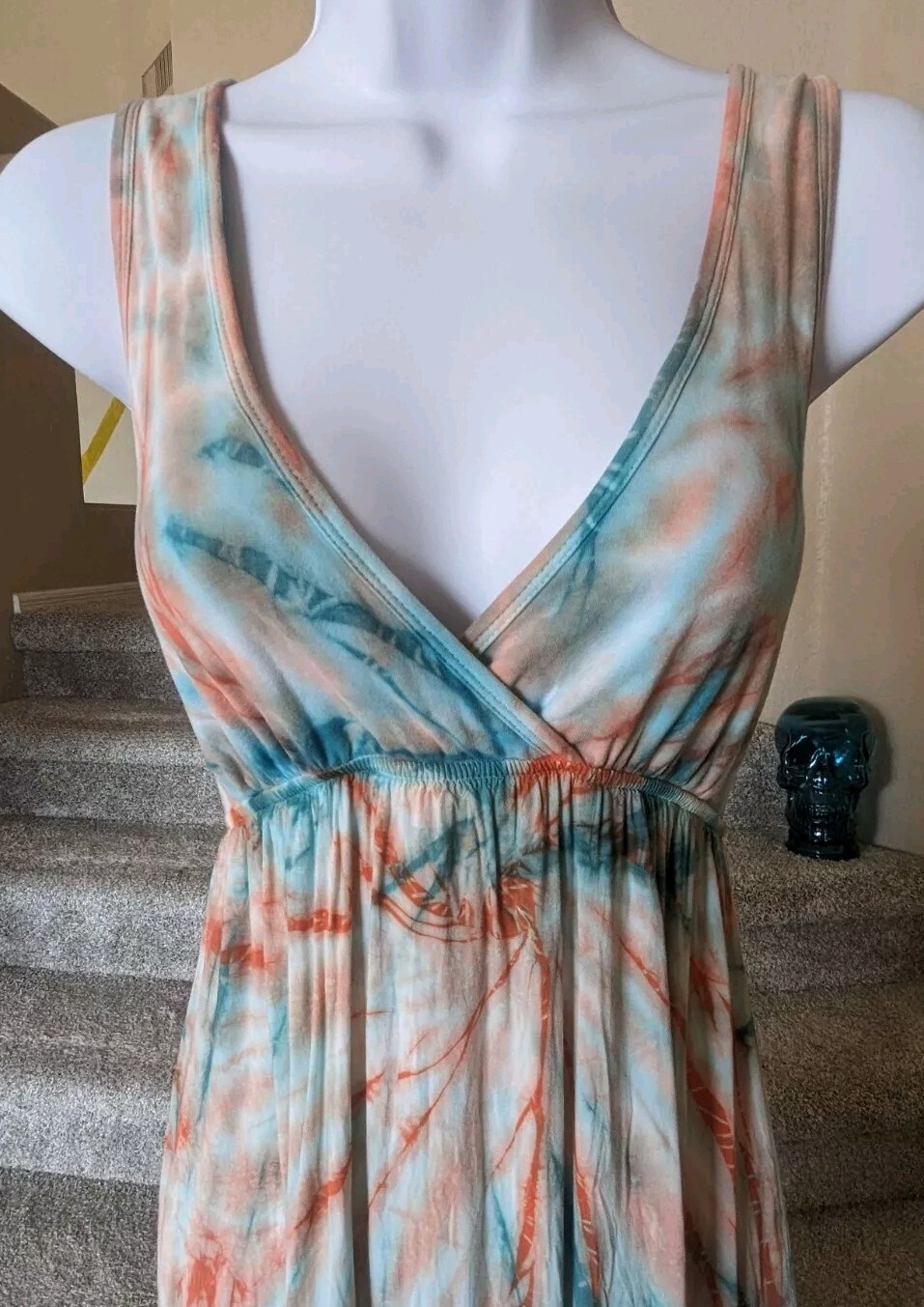 Hard Tail Twist Back Dress (S) Green Orange Tie Dye Maxi Cutout Breezy Flowy