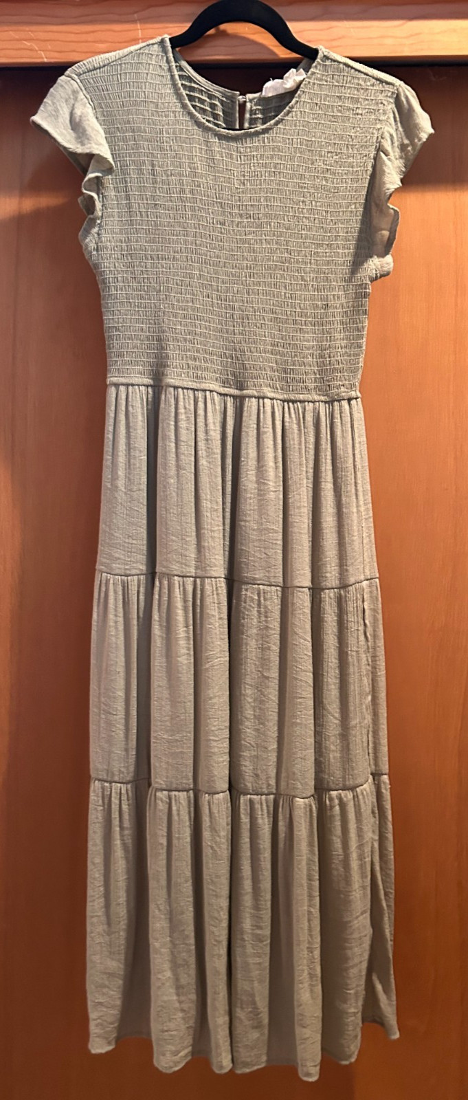 Sweet Wanderer Size L Green Smocked Lined Midi Dress Tiered Cottagecore Festival