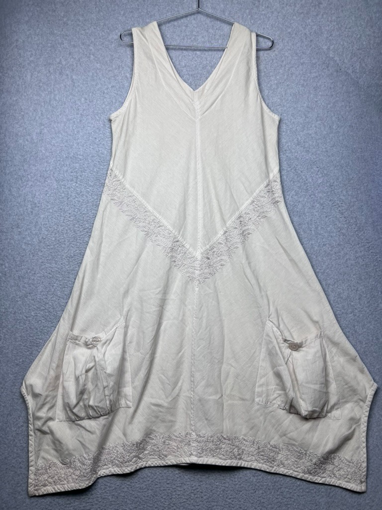 Violet Ruby XXL Cream Cotton Linen Lagenlook Asymmetric Maxi Dress Cargo Pockets