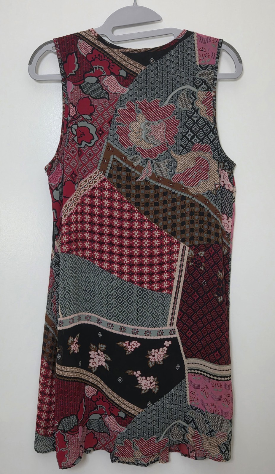 Women’s DR2 by Daniel Rainn Patchwork Print Pleated Boho Dress Shift size Small