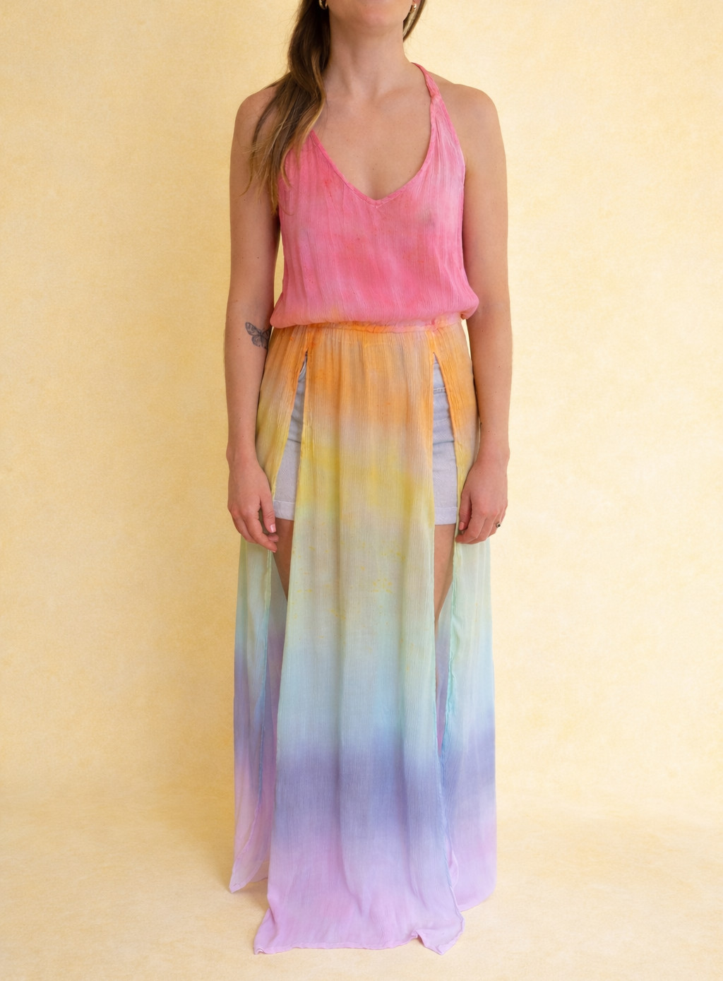 Tie Dye Boho Maxi Halterneck Beach Dress Pastel Colours