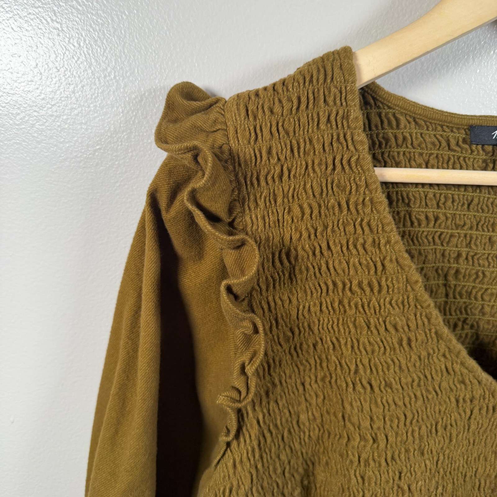 Madewell Flannel Lucie V-Neck Smocked Mini Dress Size 3X Weathered Olive Green