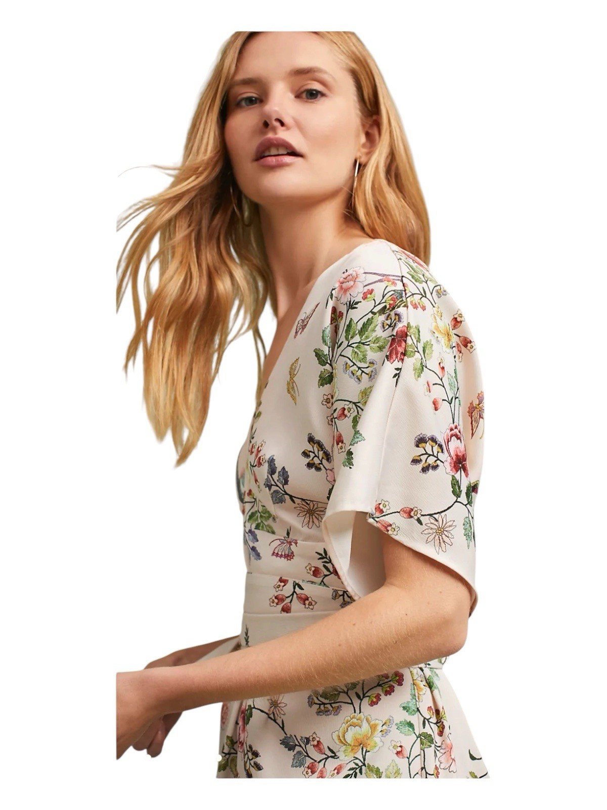 Ivory Avian Floral Wrap Kimono Midi Dress by dRA LA Anthropologie