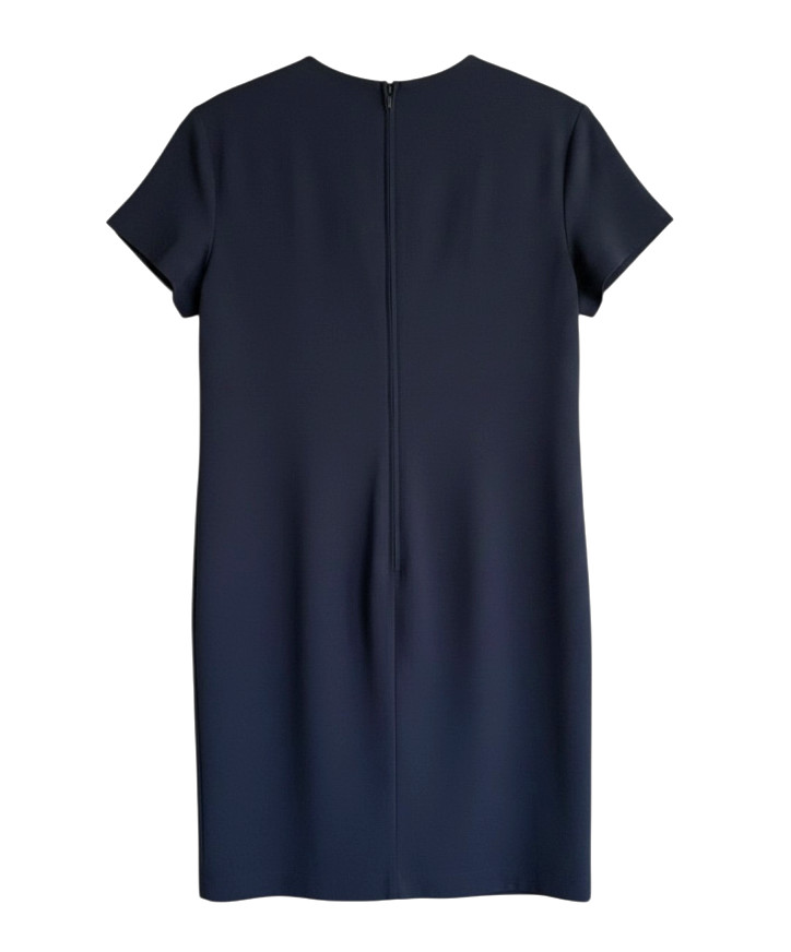 VTG Maggie London NAVY BLUE CREPE SHIFT DRESS Cheongsam Gold Buttons 6/8/10/M