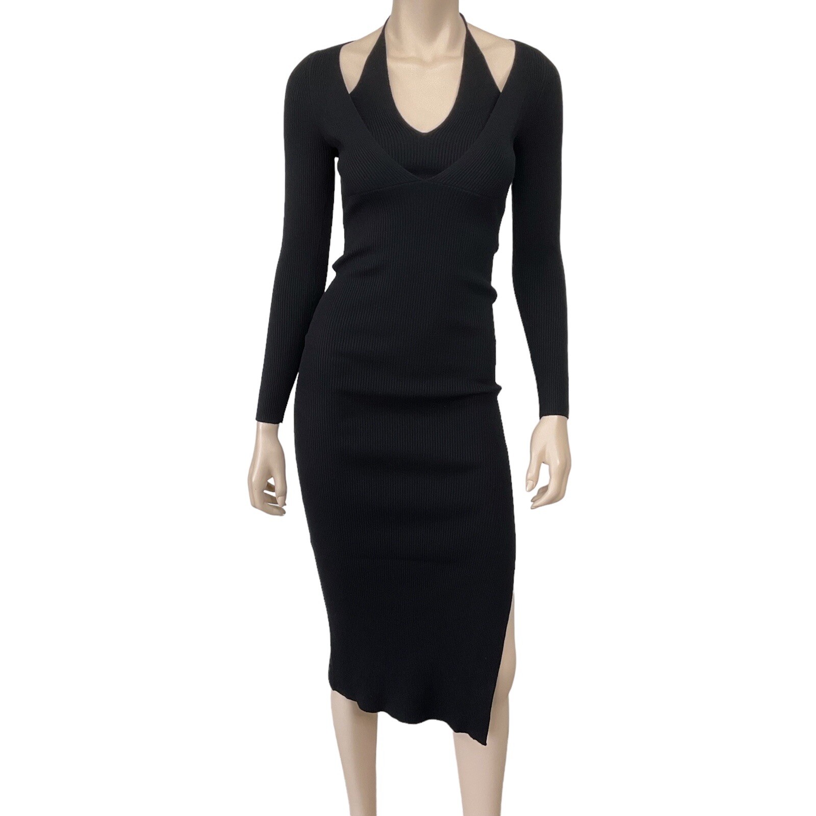 Heartloom Dress Women Small Black Long Sleeve Knit Sevilla Halter Bodycon NWT