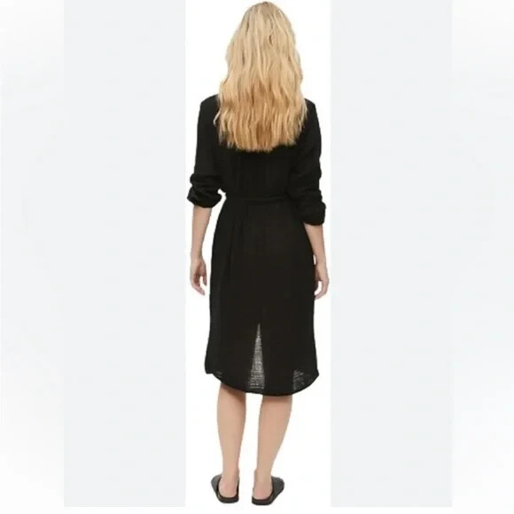 MICHAEL STARS Black Cotton Gauze Button Down Shirt Dress CLEO Sz S *MISSING CORD