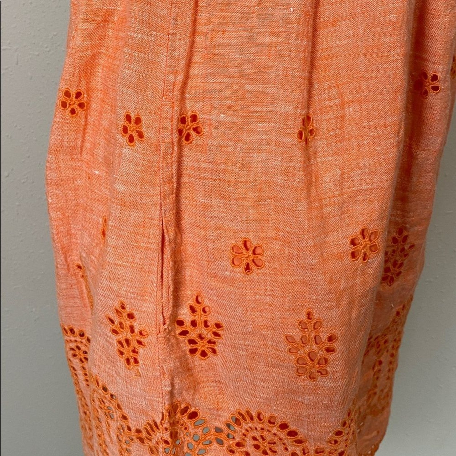 Lands’ End Canvas 1963 Strapless 100% Linen Eyelet Dress Size 10 Orange