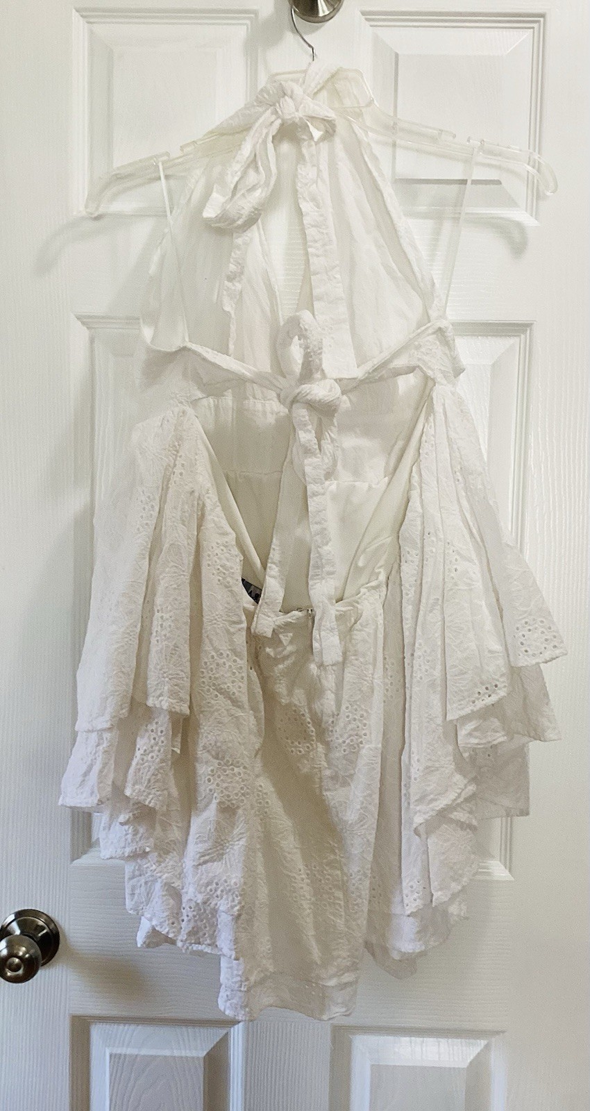 AKIRA White Solid Lace Ruffle Halter Tie Mini Dress Sleeveless Women Plus 2X